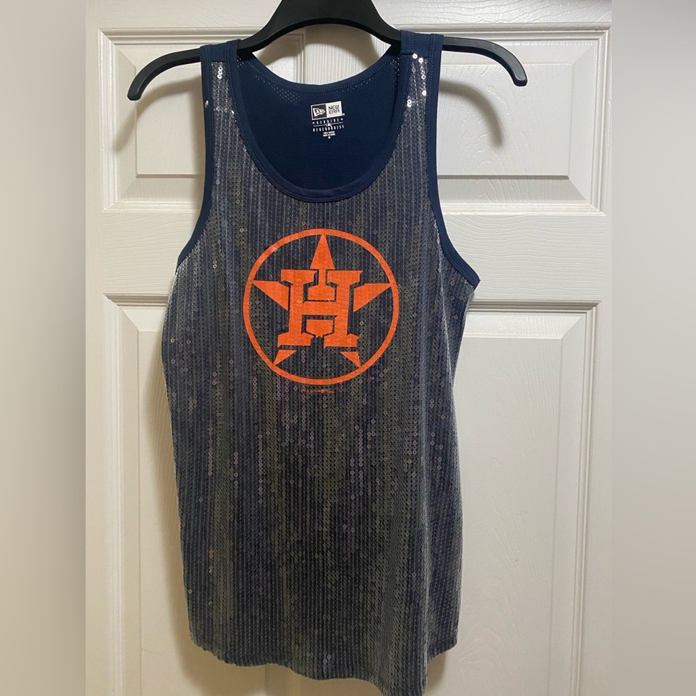 Houston Astros Tank Top Women’s Size MEDIUM Sequins-Worn Few Times-SPARKLY